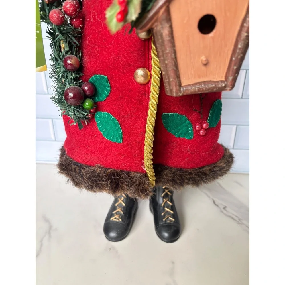 Holiday Time 18 Inch Animal Print Santa Figurine Red Coat Birdhouse Christmas